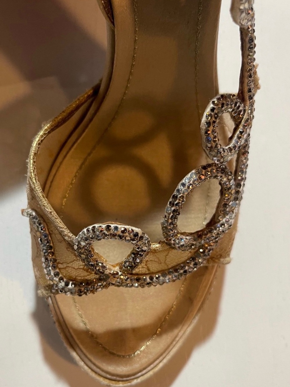 Gold Embellished Slingback Sandals with Crystal Accents - Picture 9 of 12